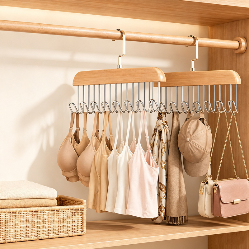 Men'S Accessories Organizer For Wardrobe - Wooden Tie Hangers Belt Rack Women