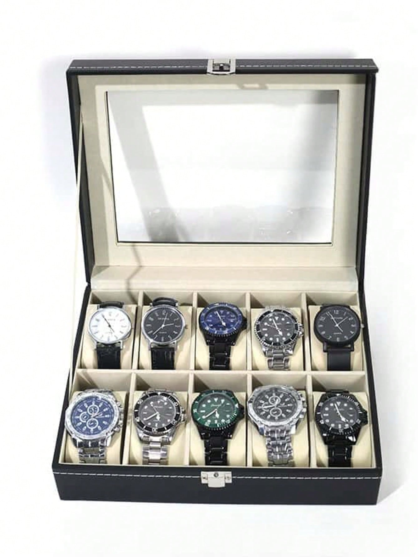 Men Accessories Box - Leather Watch Box with Lock, Large