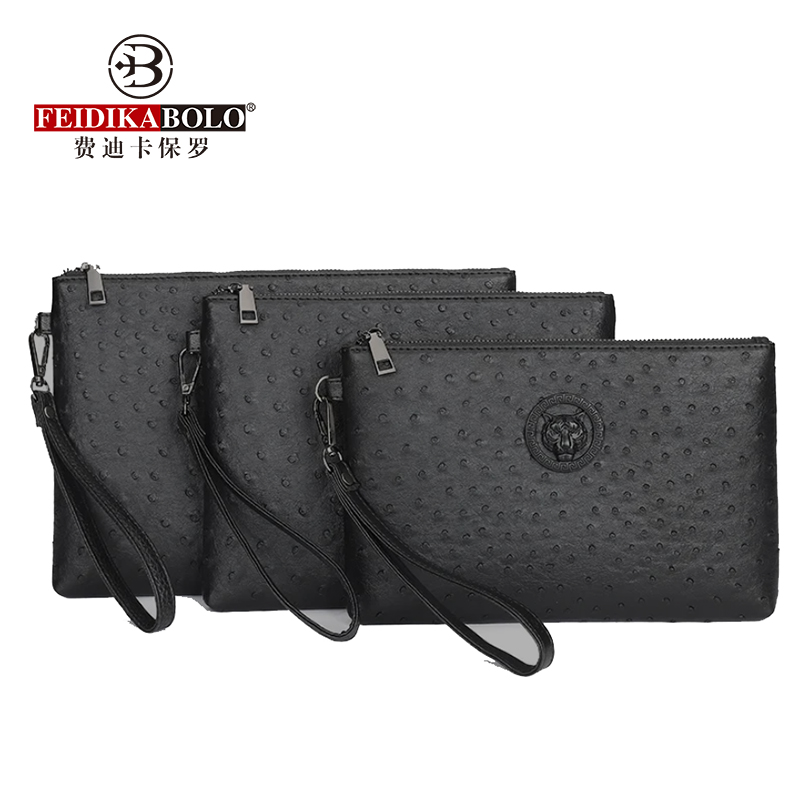 Men Accessories Box - Ostrich Pattern Black Brown Wallet Tiger