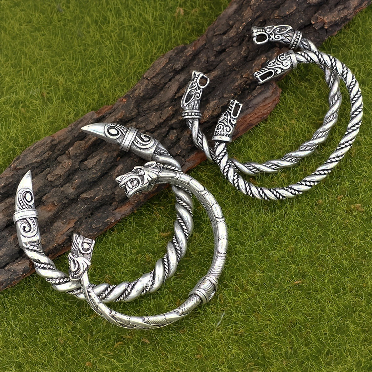 Men Accessories Ring And Bracelet - 4-piece Nordic Viking Retro Norwegian Wolf